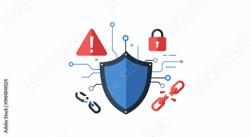Cybersecurity Shield Protecting Digital Assets from Threats. Vector Illustrations. EPS Editable