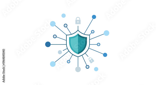 Cybersecurity shield protecting digital network connections. Vector Illustrations. EPS Editable