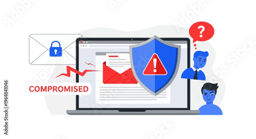 Cybersecurity Threat Email Compromise and Data Breach Alert. Vector Illustrations. EPS Editable