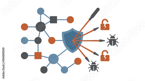 Cybersecurity threat protection system shield. Vector Illustrations. EPS Editable