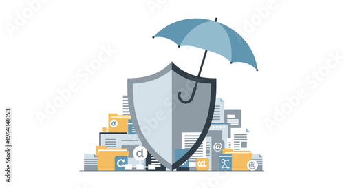 Data protection and privacy concept with shield and umbrella. Vector Illustrations. EPS Editable