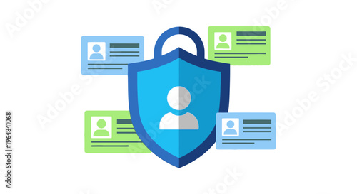 Digital Identity Protection Shield Securing Personal Data Cards. Vector Illustrations. EPS Editable