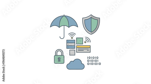 Digital Security and Protection Icons. Vector Illustrations. EPS Editable