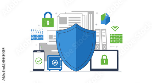 Digital Security Shield Protection Concept. Vector Illustrations. EPS Editable