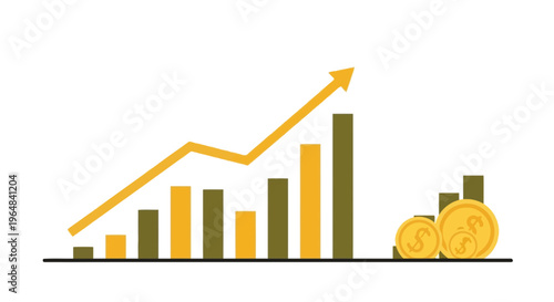 Financial growth chart with coins. Vector Illustrations. EPS Editable