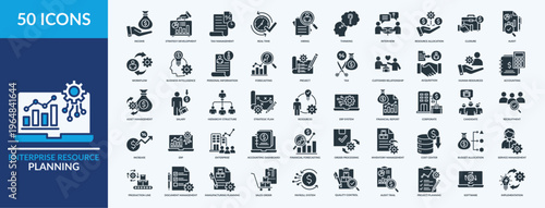 Enterprise Resource Planning icon set vector illustration. Containing icon of resource allocation, workflow, project and more. Outline icon symbol collection
