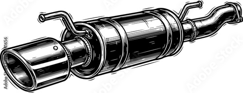 Detailed Woodcut Illustration of a Car Exhaust Pipe