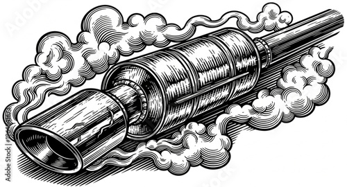 Detailed Woodcut Illustration of a Car Exhaust Pipe