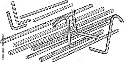 Detailed illustration of rebar steel construction materials