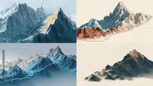 Terrain profile map with route from base to peak