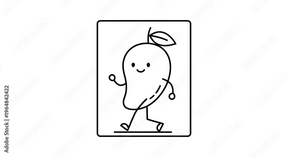 Fototapeta premium Cute Walking Mango Character, Funny Fruit Mascot, Healthy Food Vector