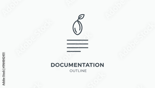 Documentation Outline Icon: Seedling Growing from Text Document, Concept of Growth and Knowledge