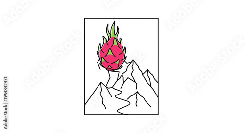 Dragon Fruit Growing on Mountain Peak, Surreal Nature Landscape, Exotic Food