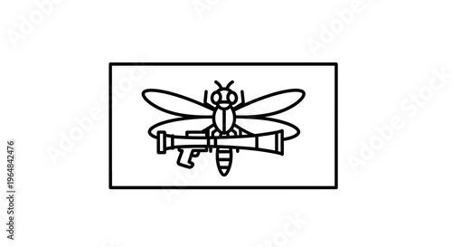 Dragonfly with Rocket Launcher Icon - Surreal Insect Weapon Symbol