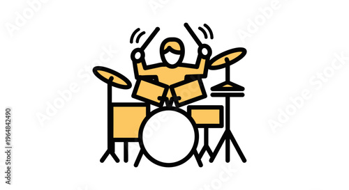 Drummer Playing Drum Kit Icon - Energetic Music Performance