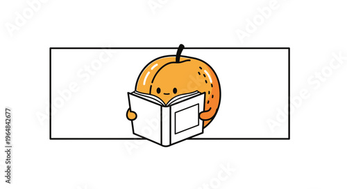 Cute peach character reading a book, illustration, white background