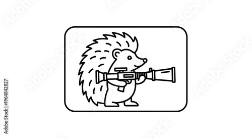 Cute Hedgehog Character Holding a Rocket Launcher, Cartoon Style
