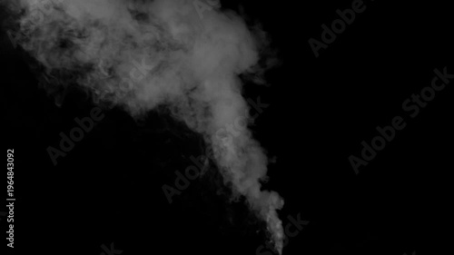 Realistic vertical white smoke plume and drifting steam column isolated on transparent background for cinematic vfx motion graphics and professional design