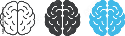 brain icon trio outline filled and colored vector illustrations