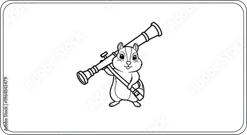 Cute Chipmunk Character Holding a Rocket Launcher, Cartoon Style