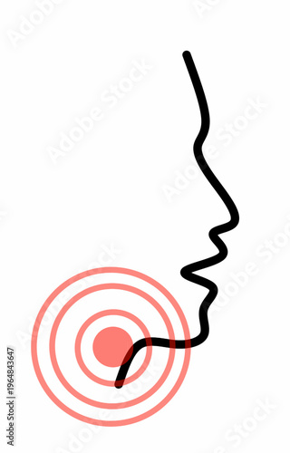 Profile of a person with a sore throat or mouth pain.