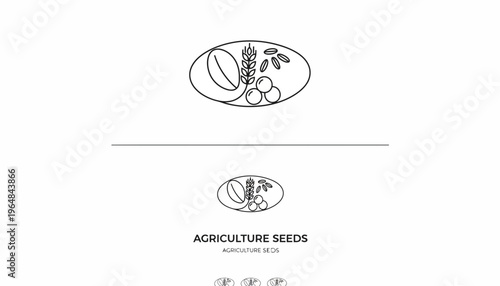Agriculture Seeds Icon: Wheat, Beans, Peas in Oval Outline - Symbol of Growth and Farming