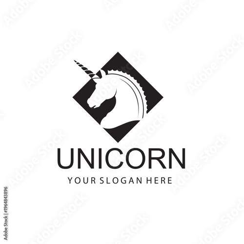 monochrome icon of unicorn head silhouette isolated on white background