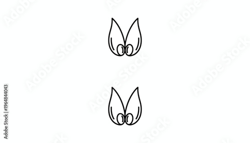 Cute Cartoon Eyes with Eyelashes, Simple Line Art, Black and White, Isolated on White Background