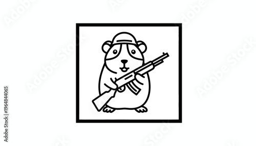 Cute Cartoon Guinea Pig Soldier Holding Rifle, Military Pet Character, Funny Animal Icon