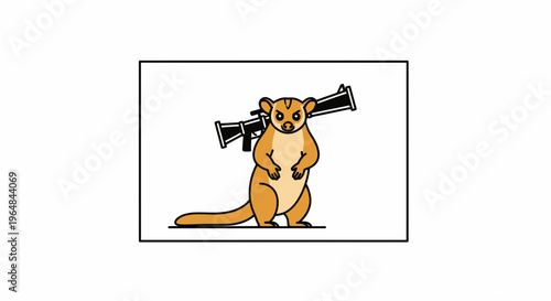 Cute Cartoon Kinkajou Holding a Rocket Launcher