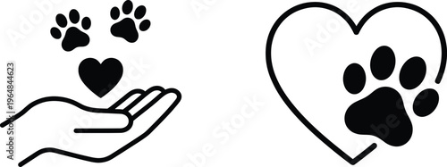 A heartwarming illustration of love and care for pets with paw prints and hearts