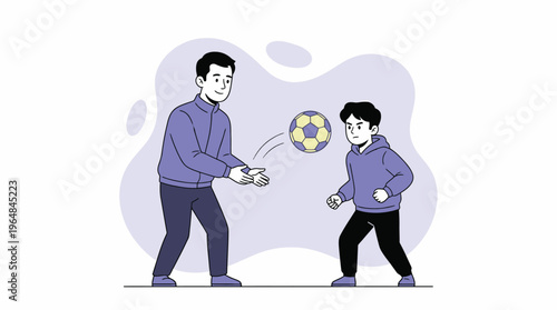 Father and Son Playing Soccer in a Casual Moment, Fostering Family Bonding and Active Lifestyle