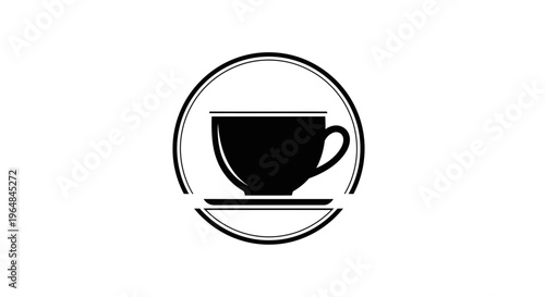 Minimalist black coffee cup icon in a circular frame, perfect for beverage branding and design