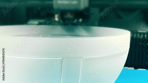 Close Up Of Modern 3D Printer Printing Large White Plastic Object