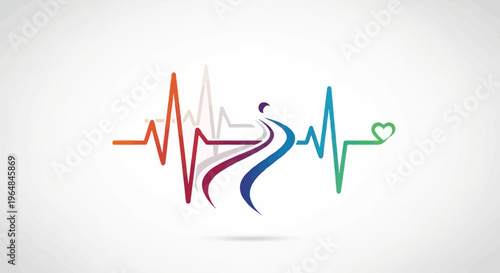 Colorful Heartbeat Line with Person.
