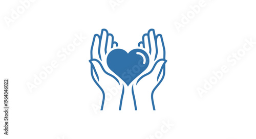 Hands holding a blue heart symbol.