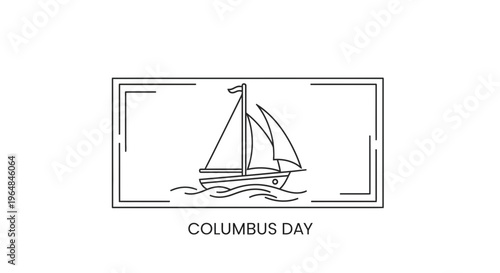 A minimalist outline illustration of a sailing ship navigating gentle waves within a sleek frame