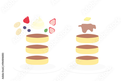 フルーツトッピングとバターのパンケーキの断面図