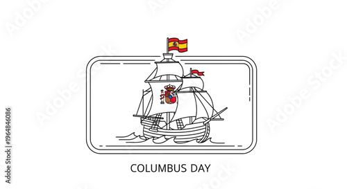 Vintage Caravel Silhouette Navigating Ocean Waves Celebrating Historical Exploration and Global