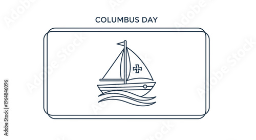 Minimalist line art illustration of a historic exploration sailing ship on ocean waves