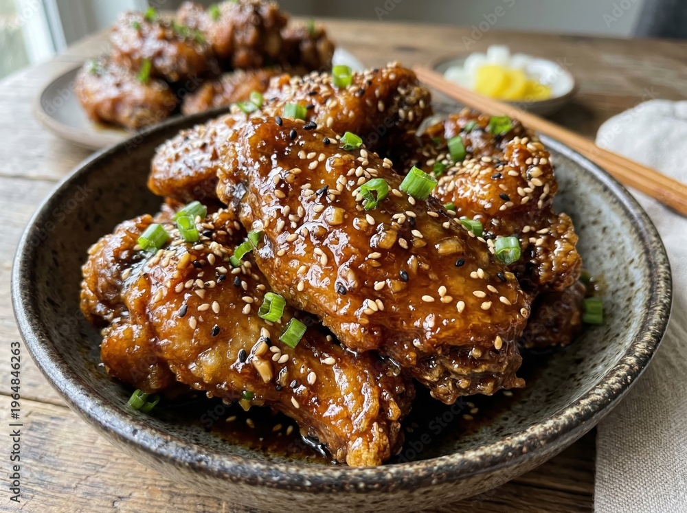 Fototapeta premium Delicious Korean Fried Chicken with Sesame Seeds.
