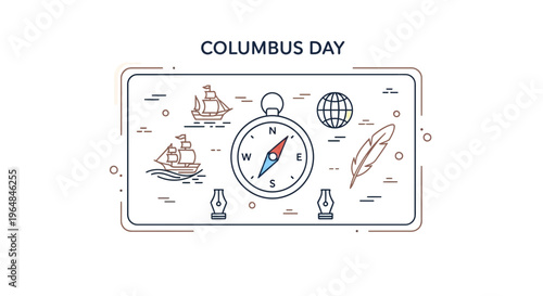 Minimalist line art illustration depicting historical maritime exploration and global navigation