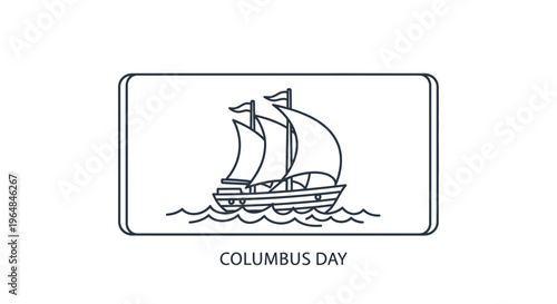 Minimalist historical caravel icon sailing on ocean waves commemorating a significant discovery