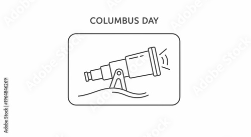 Columbus Day exploration spyglass icon showing discovery and navigation theme line art vector