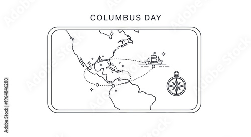 Navigational map tracing a historical journey of exploration across oceans with a ship and compass