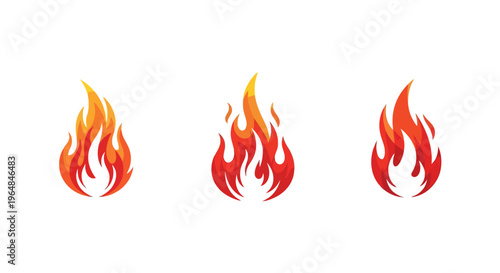 Three stylized flames in different colors and shapes.