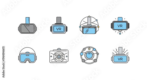 Virtual Reality Headsets and Devices Collection Icons.