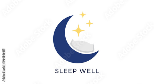 Sleep Well Crescent Moon and Stars Logo.