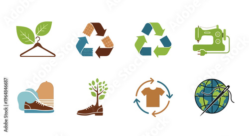 Sustainable Fashion and Recycling Icons Set.