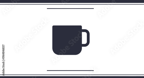 Minimalist dark grey cup icon on a clean white background with decorative border lines
